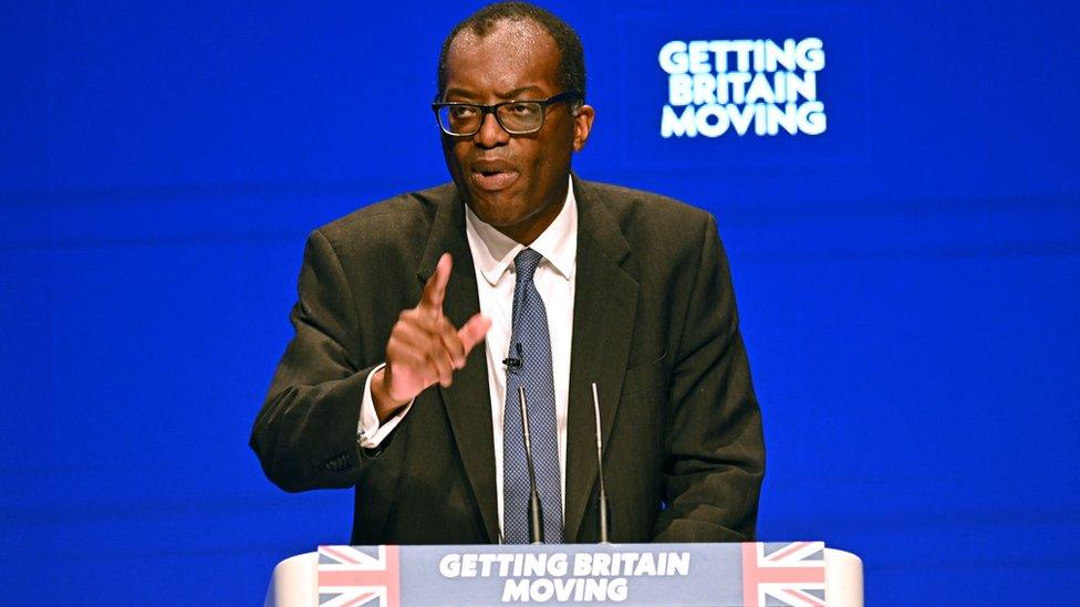 Chancellor of the Exchequer Kwasi Kwarteng delivers his keynote address on the second day of the annual Conservative Party Conference in Birmingham.