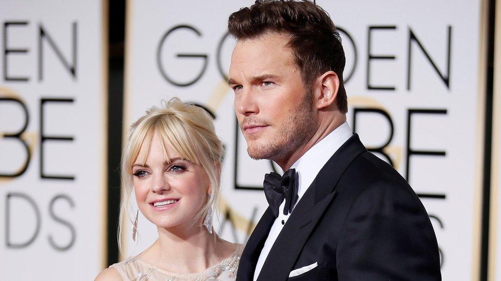 Anna Faris and Chris Pratt arrive at the 72nd Golden Globe Awards in Beverly Hills, 11 January 2015