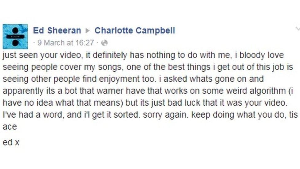 Ed Sheeran posted on Charlotte's wall