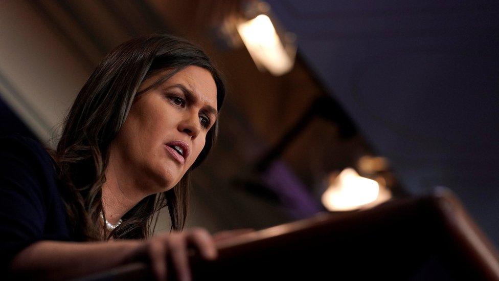 US White House Press Secretary Sarah Huckabee Sanders holds the daily briefing at the White House in Washington, 13 April 2018