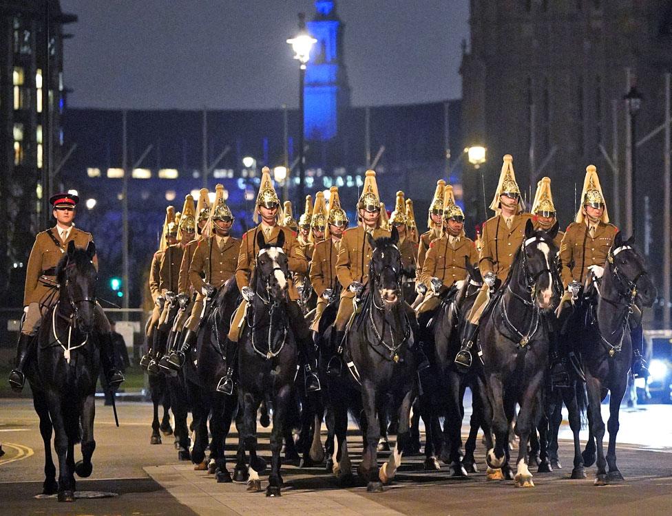 The preparations on Monday night also took the members of the military through Westminster