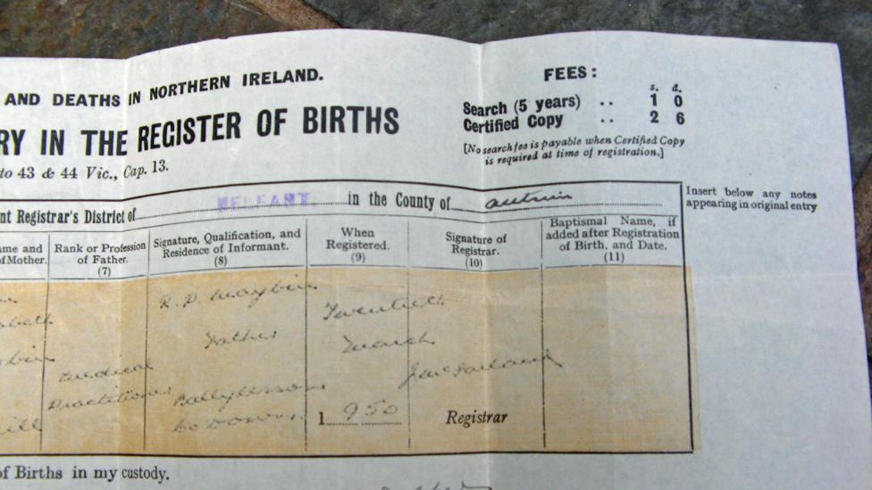 Simon's mother's birth certificate