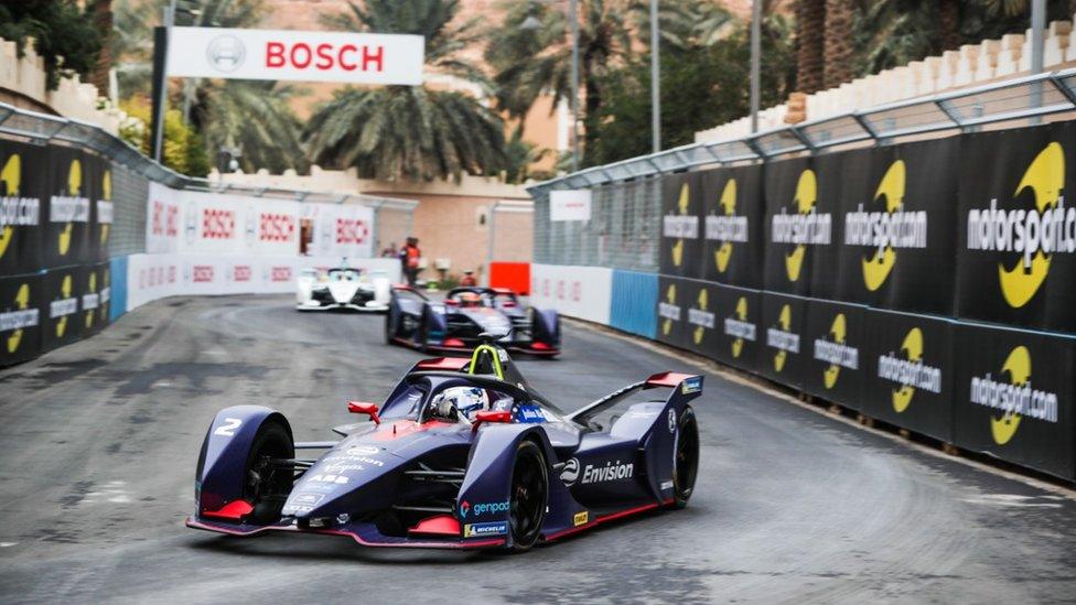 A Formula E race in Diriyah, Saudi Arabia.