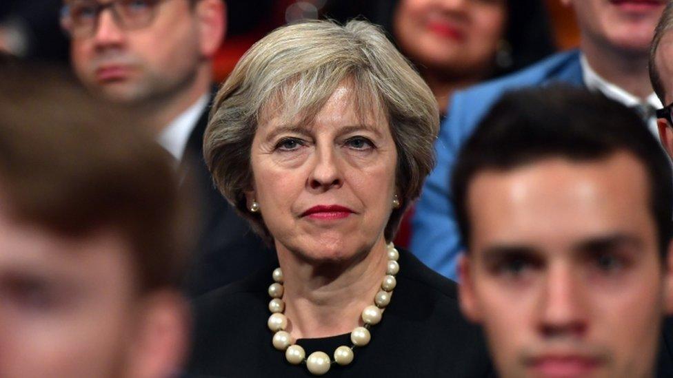 British Prime Minister Theresa May sits in the audience before delivering a speech about Brexit on the first day of the Conservative Party Conference, 2 Oct 2016