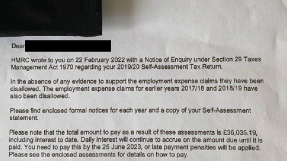 Redacted letter from HMRC which wrongly informed Mr Sturgeon he owed more than £36,000