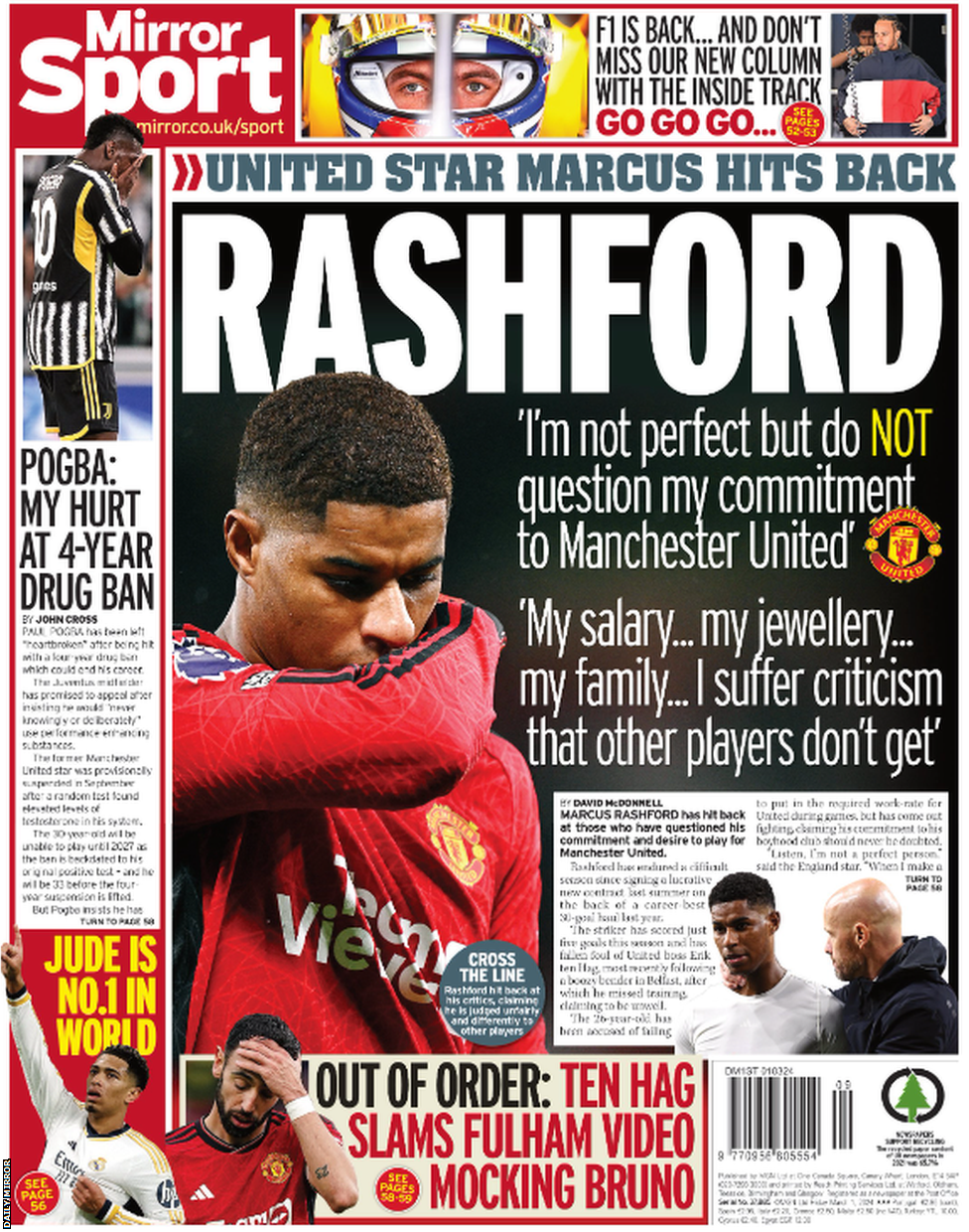 Back page of the Daily Mirror on 1 March 2024