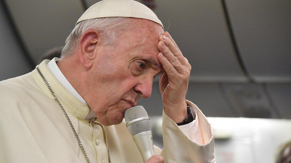 Pope Francis speaks to journalists aboard his flight to Italy at the end of his trip to South America, 22 January 2018