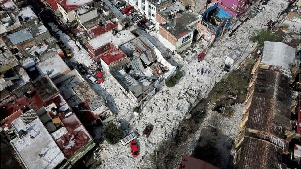 Aftermath of freak hailstorm in Mexico's Guadalajara, 1 July 2019