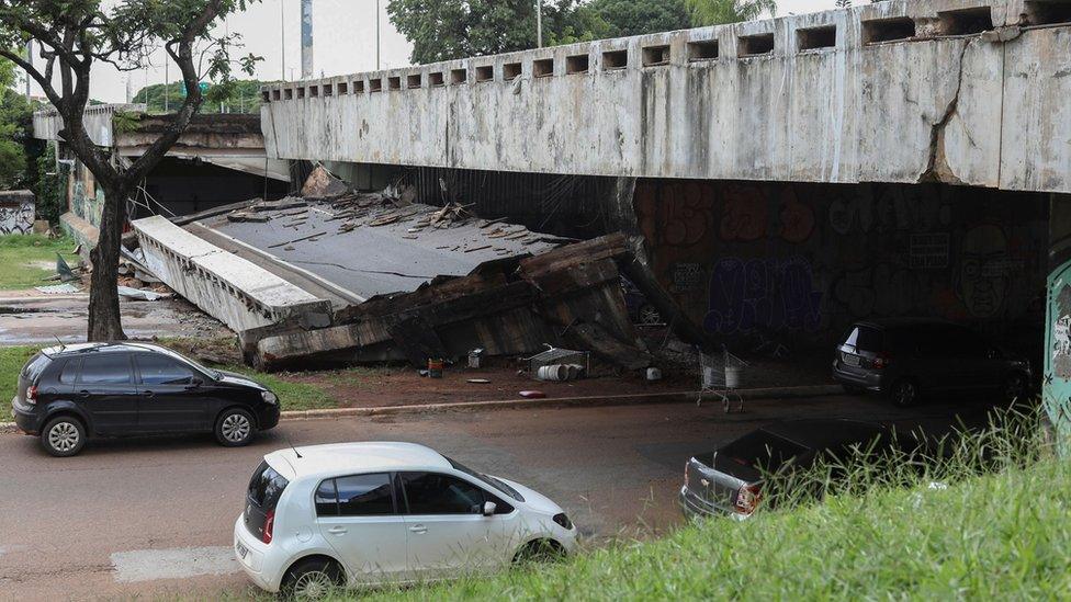 A collapsed stretch of road in the central area of Brasilia, Brazil, 6 January 2018