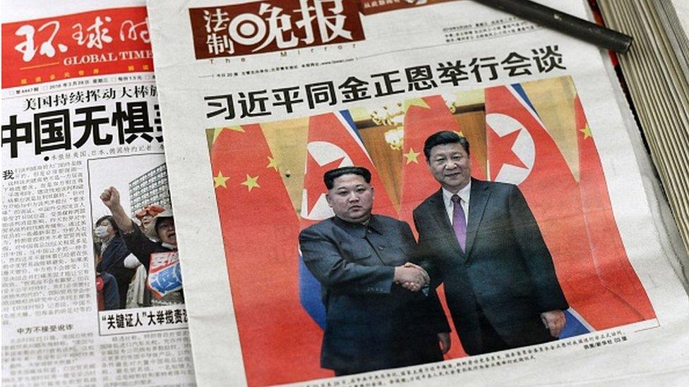 Influential newspapers showed Kim meeting Xi in March 2018