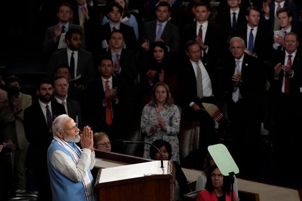 Prime Minister Narendra Modi delivers remarks to a joint meeting of Congress at the U.S. Capitol on June 22, 2023 in Washington, DC.