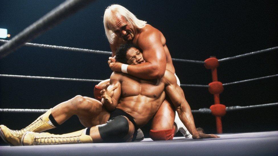 Hulk Hogan Holding Tony Atlas in a Headlock