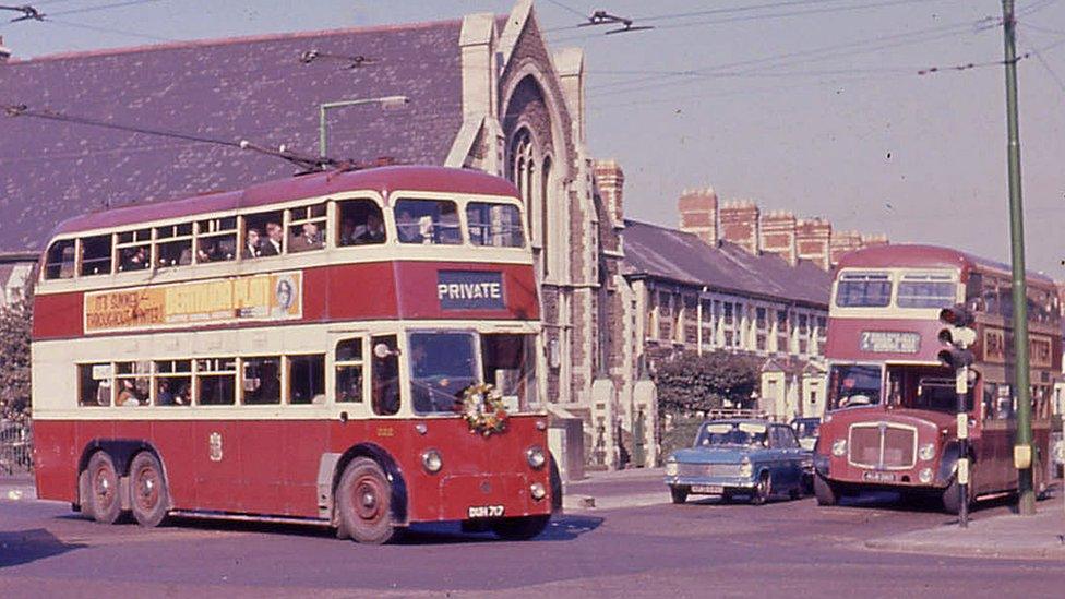 trolleybus in Cardiff (1966)