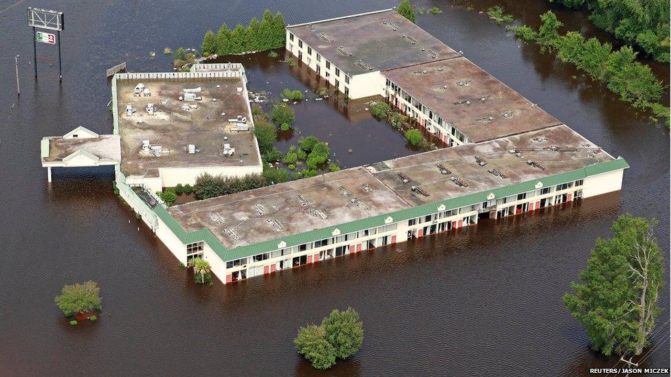 A building in floodwaters