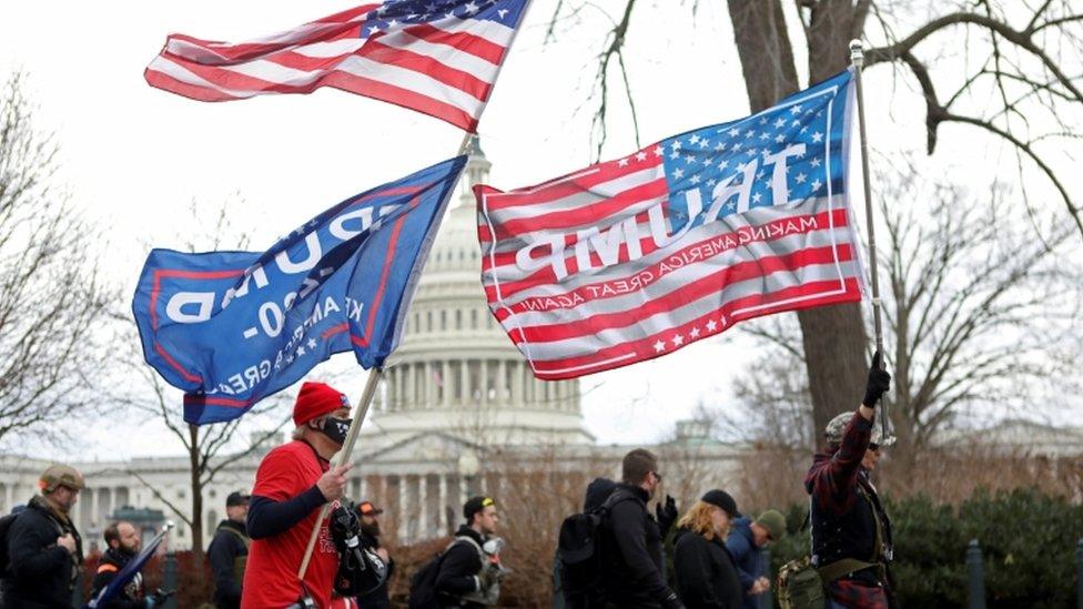 Supporters of U.S. President Donald Trump protest against the certification of the 2020 presidential election results by the Congress, in Washington.