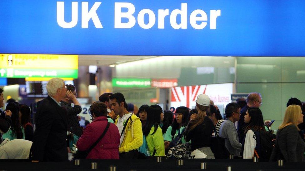 A queue at the UK border at Heathrow Airport