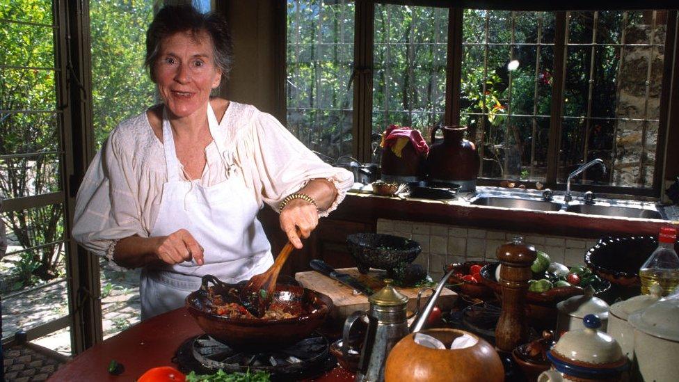 Diana Kennedy in her kitchen June 23, 1990 Zitacuaro, Michoacan, Mexico