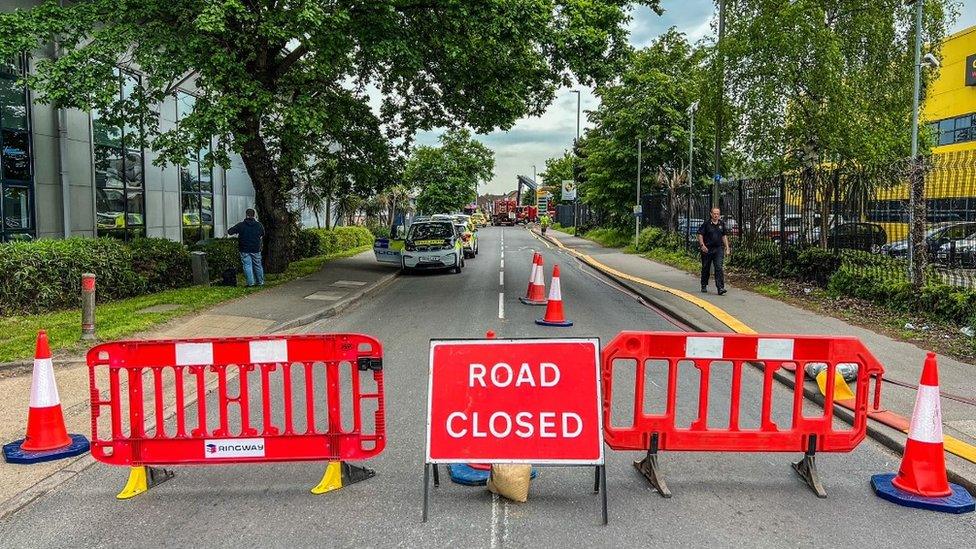 Roads around the scene of the blaze were closed as the scene was made safe