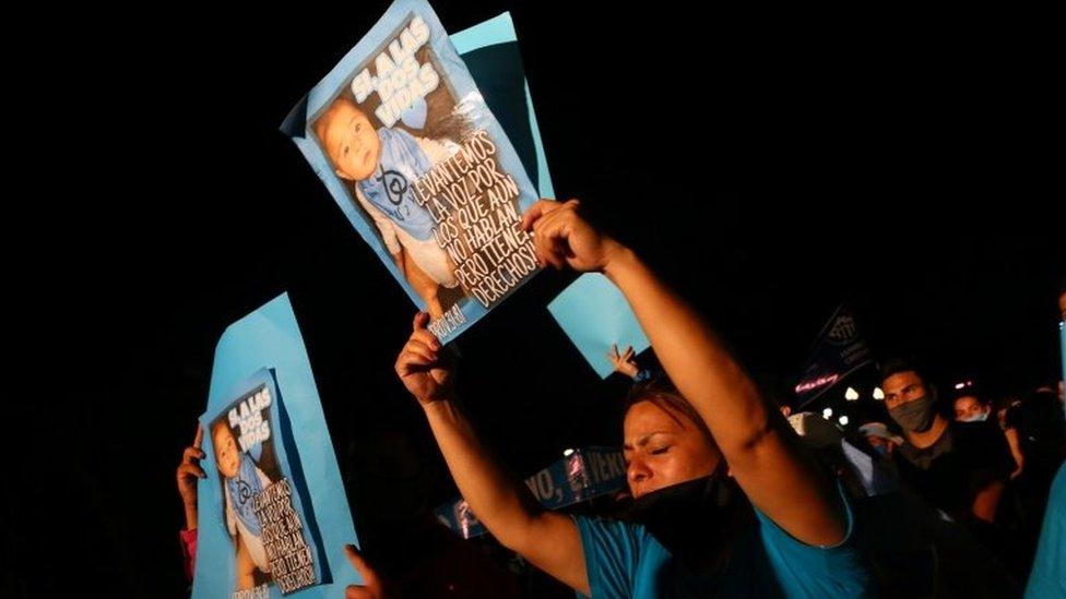 Demonstrators attend an anti-abortion rally as senators debate an abortion bill in Buenos Aires, Argentina, December 29, 2020.