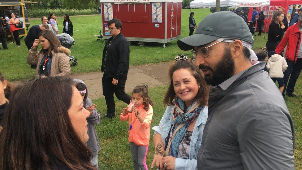 Monty Panesar chatting to carnival-goers in Luton