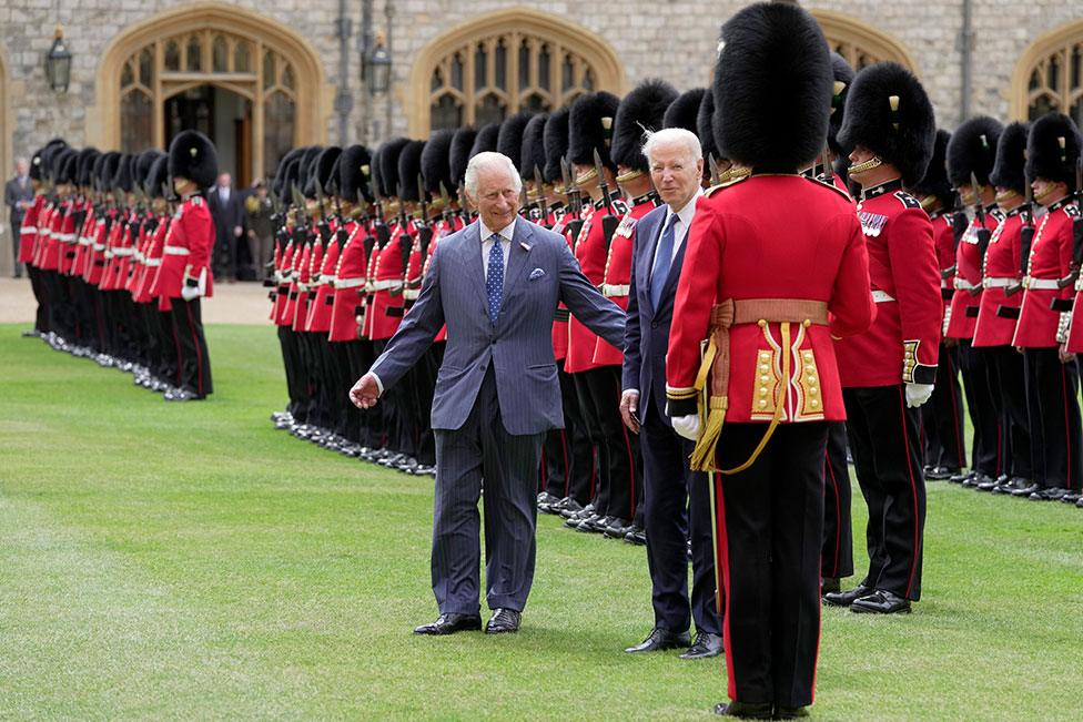 King Charles III meets with the President of the United States Joe Biden at Windsor Castle on 10 July 2023 in Windsor, England