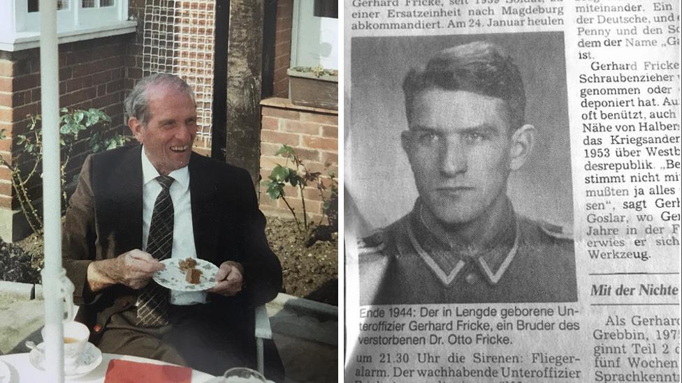 Herr Friche in a German newspaper article and at a 1980s reunion with the Garlands