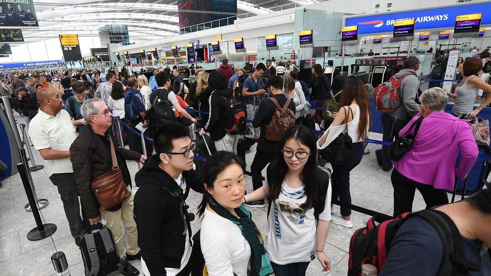 British Airways passengers queuing up