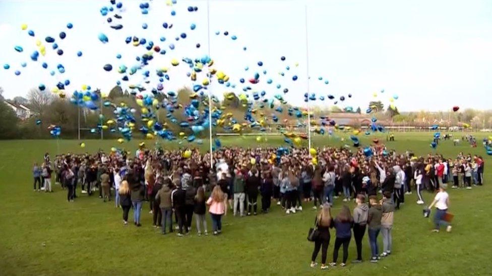 Balloons being released at the vigil for Carson Price