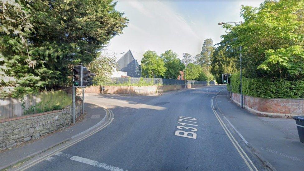 Traffic lights at the junction of the B3170 South Road And Calway Road