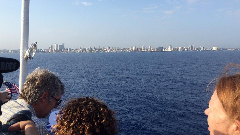 Passengers on board a cruise liner bound for Havana