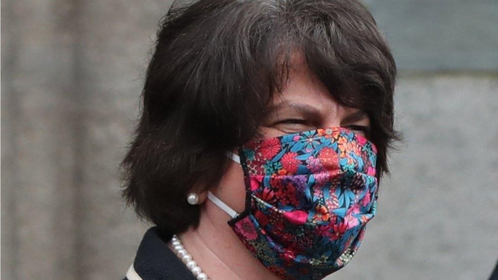 Arlene Foster wearing a face covering