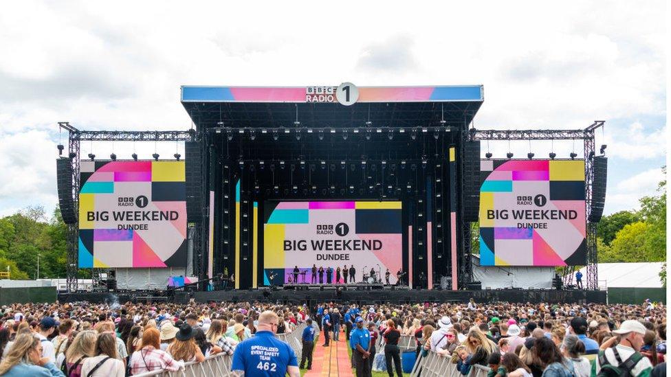 The Big Weekend stage and crowds in Dundee