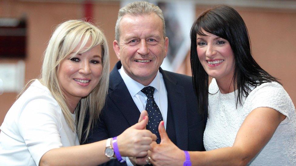 Michelle O'Neill, Ian Milne and Linda Dillon of Sinn Féin