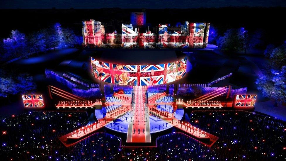 A CGI image of the stage ahead of the Windsor Castle Coronation concert