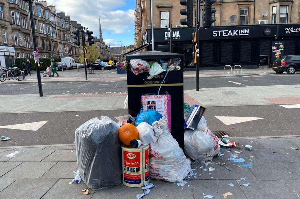 Street bins were overflowing on Victoria Road