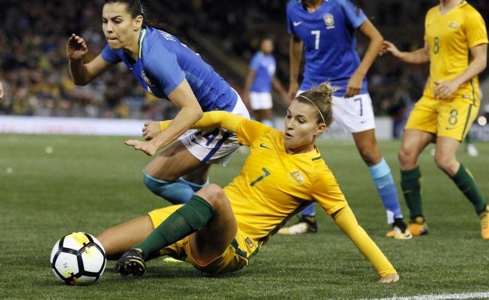 Stephanie Catley in action for the Matildas against Brazil last month