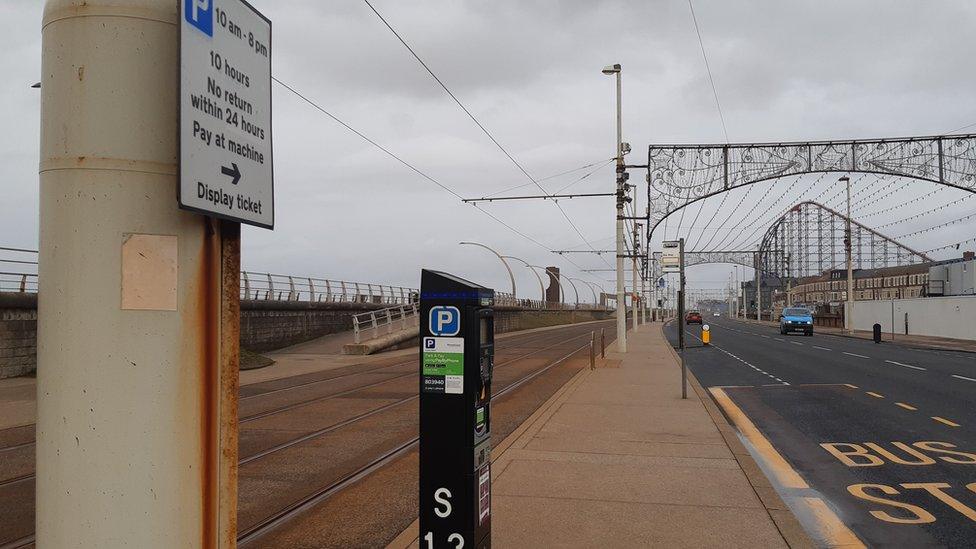 A parking meter on Blackpool Promenade near the Pleasure Beach