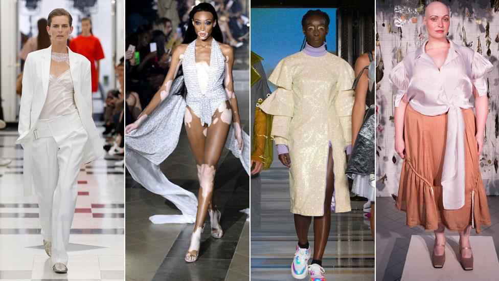 Stella Tennant, Winnie Harlow, Eunice Olumide and Brenda Finn at London Fashion Week