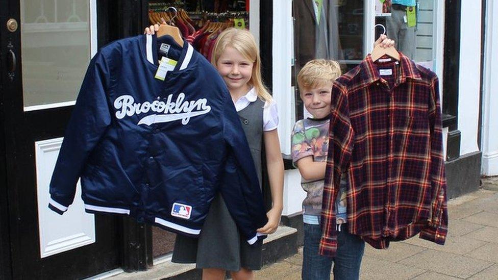 Fans Hannah and Ben Read with Ed Sheeran's jacket and the shirt he wore in the Bridget Jones's Baby film