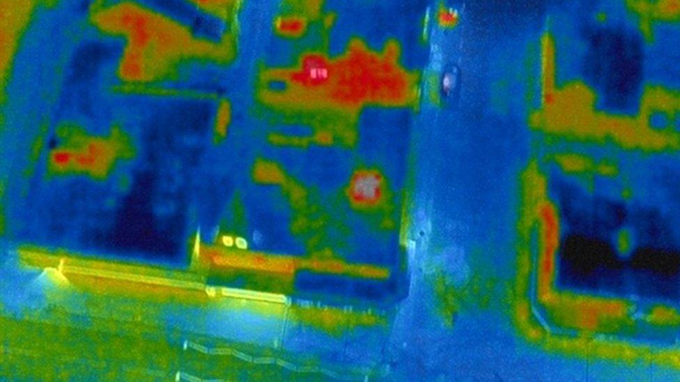 Drone footage showing a heat map of the property