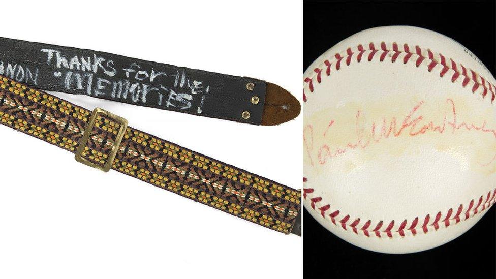 Guitar strap and baseball