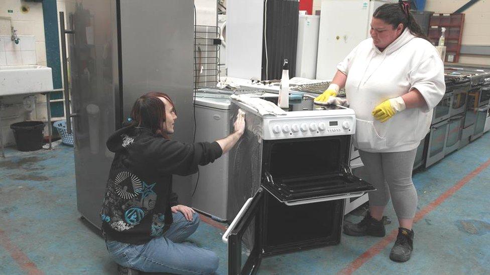 Recycling domestic appliances at Furniture Revival in Caerphilly