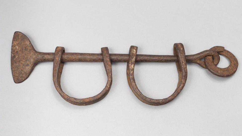 A pair of ankle shackles used to restrain slaves