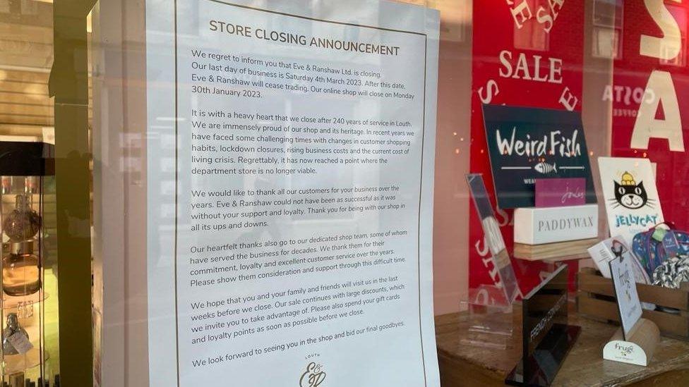 Eve & Ranshaw is 'no longer viable', according to a notice on the store's window