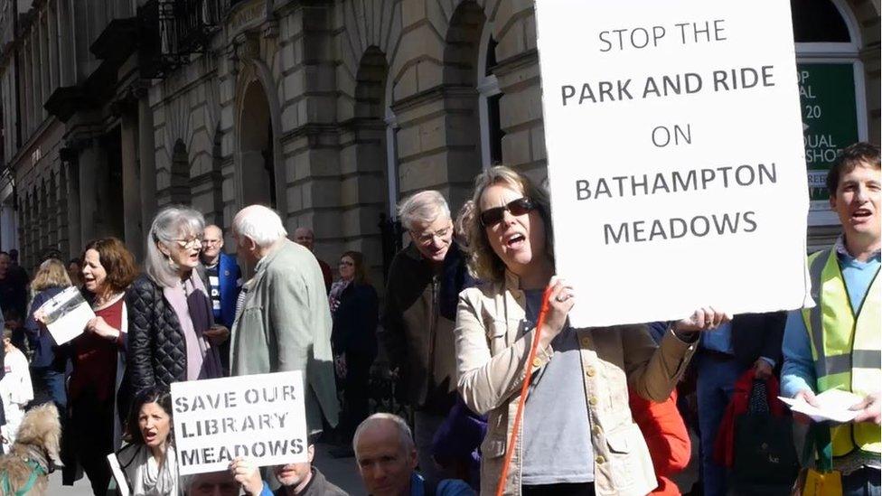 Protestors in Bath city centre