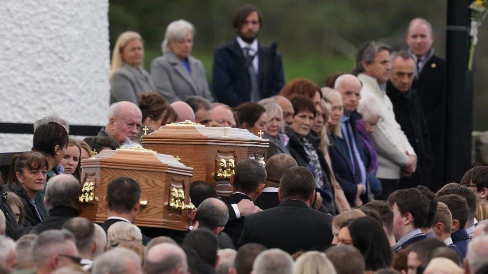 Coffins of Catherine O'Donnell and her son James Monaghan