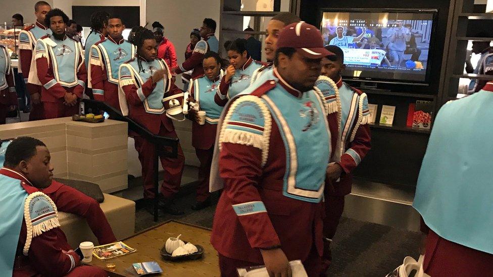 The Marching Tornadoes on Friday morning, just before they departed for the Pentagon