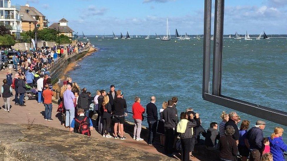 Spectators of the Round the Island Race at Cowes