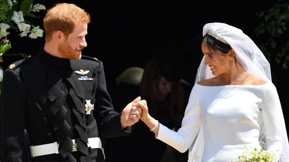 Prince Harry and Meghan Markle during their wedding ceremony on 19 May