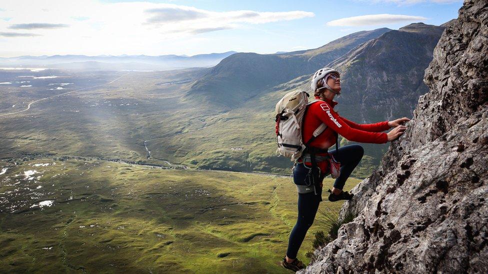 Anna Taylor soloing a route in Glen Coe, Scotland